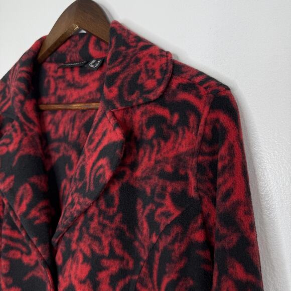 Susan Graver Weekend Rose Jacket Womens Large Red Black Fleece Snap Button - Picture 2 of 7